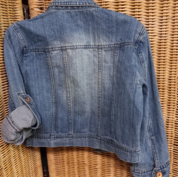 CI Sono Girls Jean Jacket Blue Distressed Denim Sleeves Conversion Size  S/Ch - Picture 4 of 4